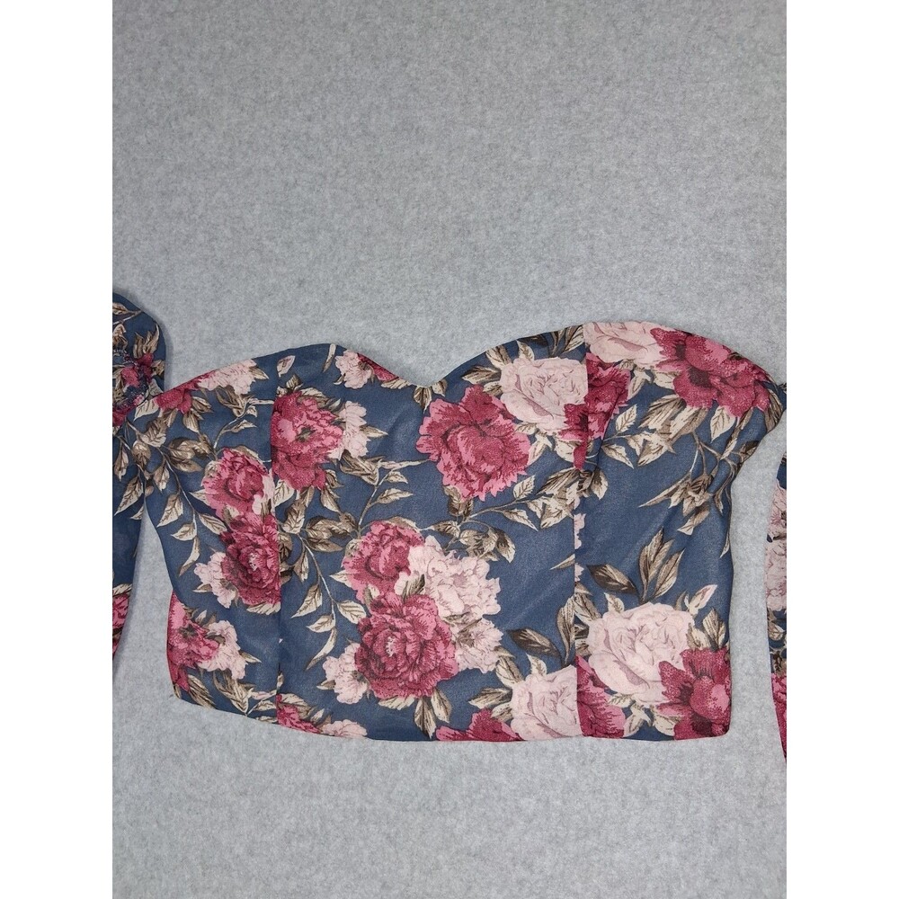 Babydoll Cropped Off The Shoulder Balloon Sleeve Blouse Small Floral Coquette - Picture 2 of 14